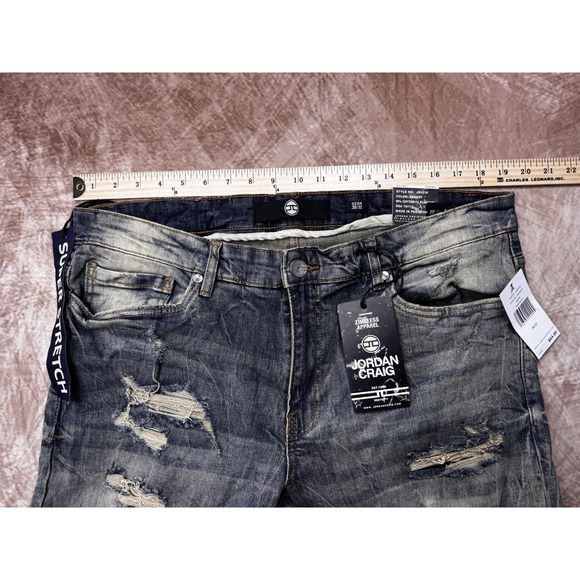 Men JORDAN CRAIG Distressed Stretch Desert Gold Washed Denim Jean Pant 38x32 NWT - Picture 4 of 11